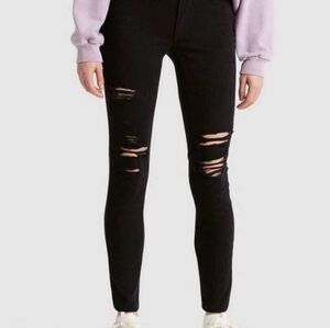 Levis 711 Womens Jeans 00 24X30 Skinny Mid-Rise Distressed Black New